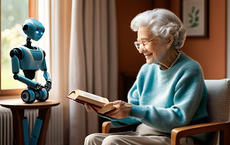 AI 윤리와 감성 AI - 2 meters tall, with a simple, kind LED "face") is gently offering a cup of tea or reading from a tab... AI 윤리와 감성 AI - 2 meters tall, with a simple, kind LED "face") is gently offering a cup of tea or reading from a tab...