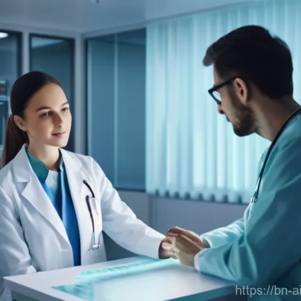 AI 윤리와 AI 윤리적 AI 사회적 영향 - **Prompt: AI in Healthcare - Collaborative Diagnosis**
A highly detailed, realistic image of a m...