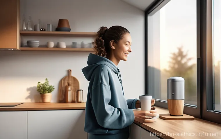 AI 윤리와 감시 사회 - **AI in the Modern Morning Routine**
"A cozy, sun-drenched minimalist smart home kitchen and liv...